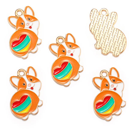 10pcs Enamel Dog Charm for Jewelry Making Supplies Corgi Earring Animal Pendant Bracelet Necklace Accessories Diy Finding W405