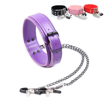 Sexy Leather Choker Collar With Nipple Clamp Breast Clip Chain SM Bondage Couple SM Sex Toys For Woman Erotic Tools Adult Games