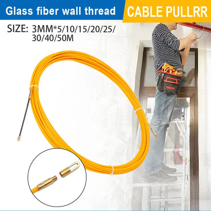 3MM 5M-50M Fiberglass Cable Puller Stainless Steel Yellow Household Wall Wire Guide Rail Fiberglass Electrician Push Tape Drawer
