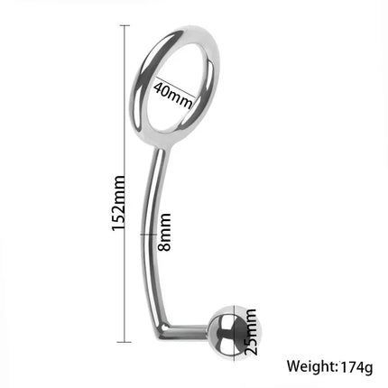 Metal Anal Hook Male Chastity Cock Ring with Anal Plug Balls Butt Plug Adultos Sex Toys for Men Strap on Prostate Massager Tool