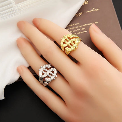 Exaggerated Dollar Sign Ring for Men and Women Fashion Jewelry Gift Hip Hop Rock Currency Ring Adjustable in Size