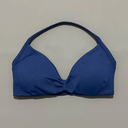 HISTELLO Sports Bra Push Up Strappy Sexy Open Back Gym Crop Top Removable Cups Women Workout Clothing Gym Top Halter Sport Bra