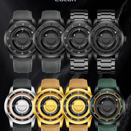 FOXBOX Watch Planet Design Fashion Floating Magnetic Pointer Free Ball Bearing Creative Simple Waterproof Quartz Watch for Men