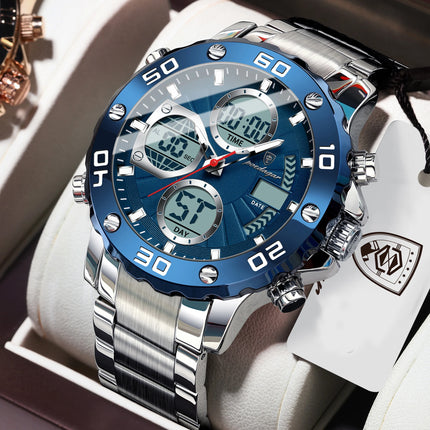 POEDAGAR Functional Men's Quartz Wristwatch Electronic LED Alarm Dual Display Male Clock Waterproof Sports Watches For Men Reloj