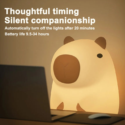 Baby Silicone Capybara Night Lights Portable USB Rechargeable Animal Touch Control Lamp Timing Function For Room Decor Funny Toy