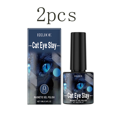 Blue-Black Cat Eye Nail Polish - Gentle Water-Based Formula, Long-Lasting Chip-Resistant, Quick-Drying,Transparent Jelly Shimmer