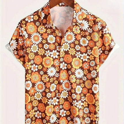 Floral Shirts Men's Hawaii Holiday Party Blouse 2025 Lapel Beach Shirt Flower Camisas Short-sleeved Womens Clothes