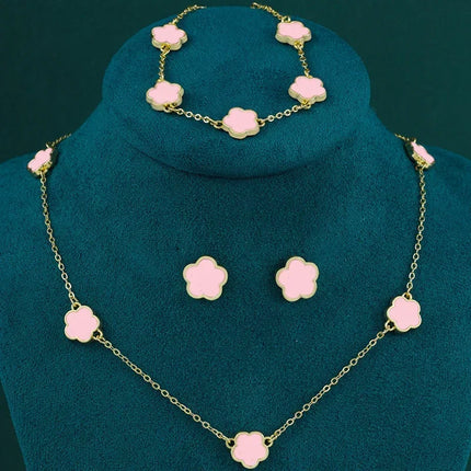 Korea New Hot Sale Peach Heart Pendant Earrings Necklace Rings Light Luxury Design Three-Piece Sets Trend Party Jewelry Gift Sets