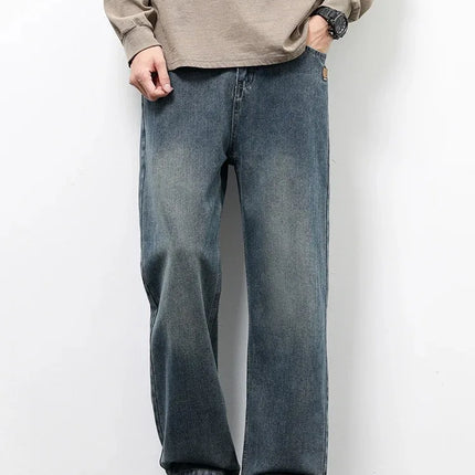 Spring Autumn American Retro Straight Jeans Men Streetwear Korean Fashion Loose Baggy Wide Leg Denim Pants Male Casual Trousers