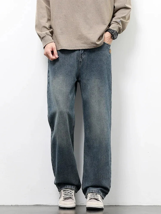 Spring Autumn American Retro Straight Jeans Men Streetwear Korean Fashion Loose Baggy Wide Leg Denim Pants Male Casual Trousers