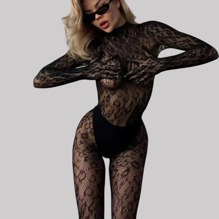 Toucheart Erotic Mesh Bodysuit Leopard Print Hollow Out Sexy Uniform Women Body Shaping See-through Seductive Hot Flirt Bodysuit