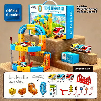 DIY Magic Transforming Magnetic Cube Track Set Electric Anti-Gravity High-Speed Train Model Toy Building Blocks Vehicle Track