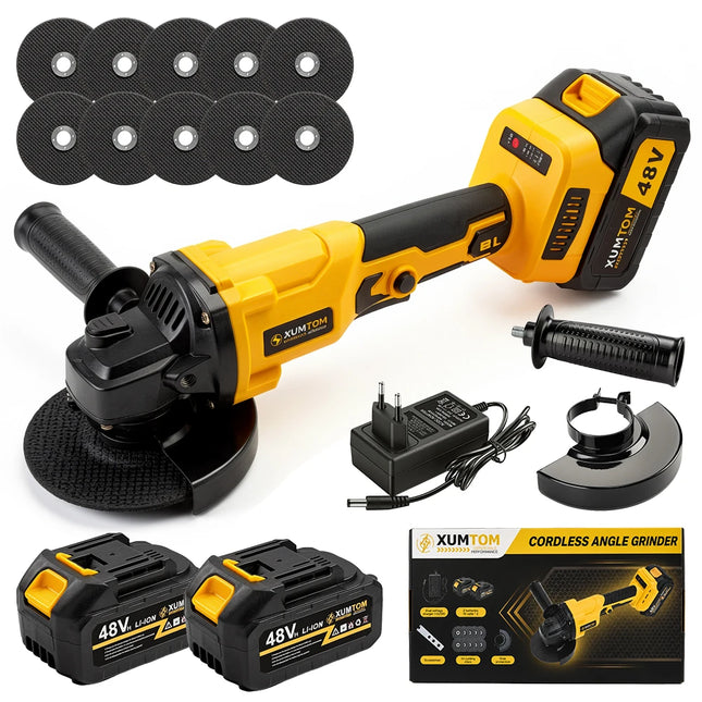 Brushless Electric Angle Grinder/Sander 8,500 rpm WITH 2 48V Lithium Batteries and 10 Saw Blades