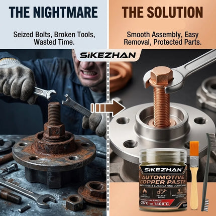 SIKEZHAN High-Temp Copper Grease 1400°C, Anti-Seize Lubricant for Car Brakes,Exhaust,Spark Plugs & Bolts with Applicator Brushes