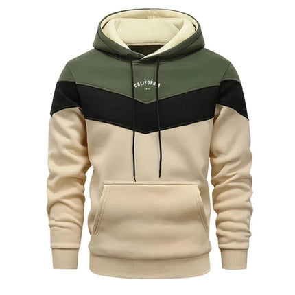 2026 Men's Tracksuit Casual Tri Color Splice Sweatshirt Outdoor Sports Jogging Man Clothing Autumn Winter Single Hoodies Pants