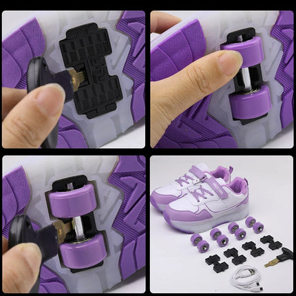 Luminous Roller Skate Shoes Wheels Removeable Sneakers Kids Roller Shoes USB Charge Light Up Sport Skate Board Shoes Boys Girls