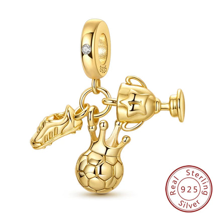 Original 925 Sterling Silver Charms Beads Crown Football Trophy Carp Cat Charms Fit Bracelet Bangle Necklace Woman Jewelry Gift