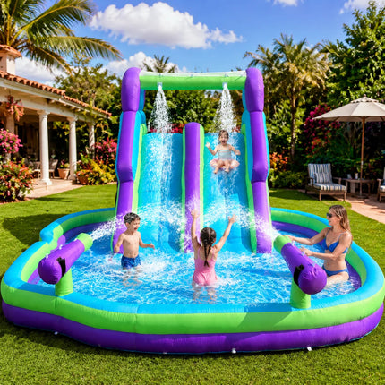 Inflatable Oxford Fabric Water Slide for Kids Backyard Splash Pool with Dual Slides And Water Sprayers Outdoor Summer Fun Toy for Children And Family