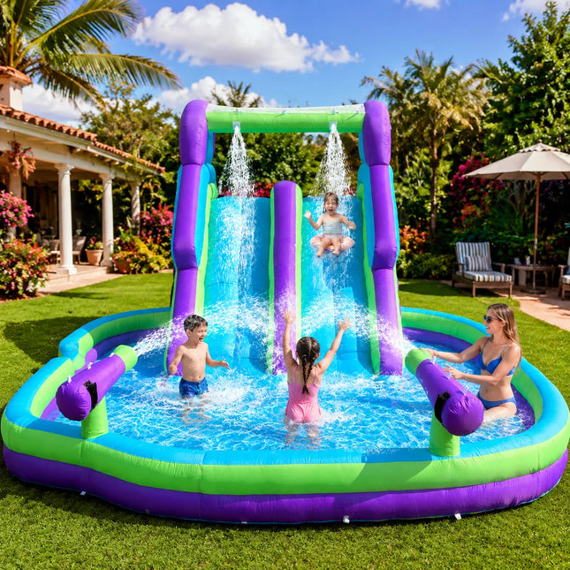 Inflatable Oxford Fabric Water Slide for Kids Backyard Splash Pool with Dual Slides And Water Sprayers Outdoor Summer Fun Toy for Children And Family