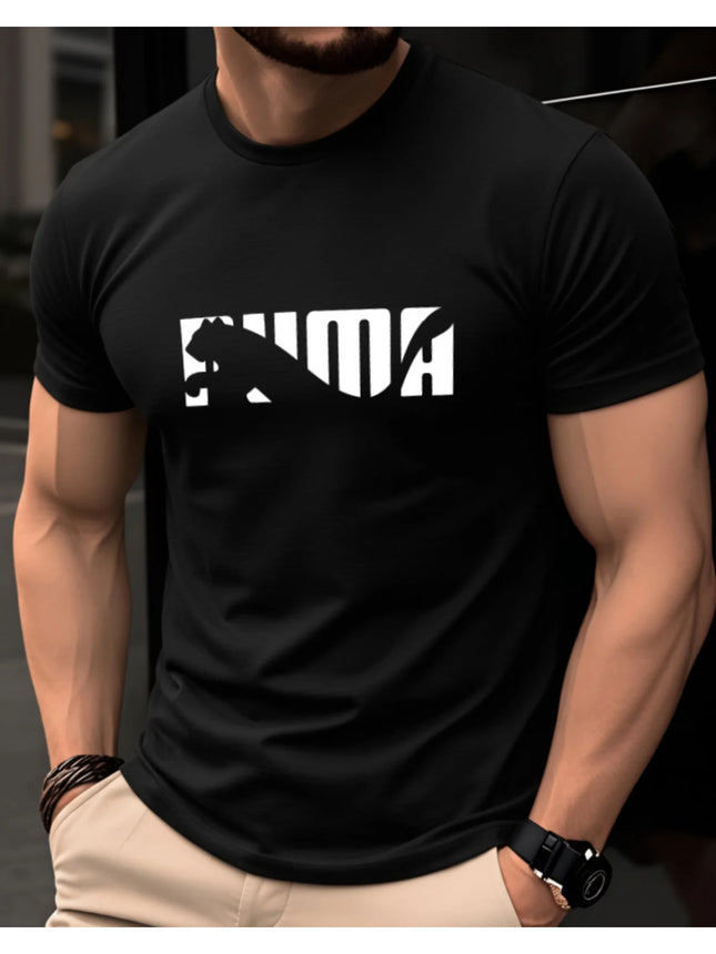 Men's Summer 100% Pure Cotton Casual Fashionable Loose Geometric Animal Letter Pattern Casual Round Neck Short Sleeved T-Shirt