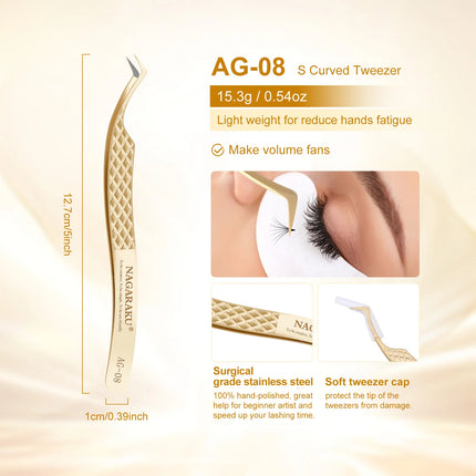 NAGARAKU Precision Fiber Tip Tweezer for Eyelash Extensions Professional Eyelash Tweezers Antistatic Straight