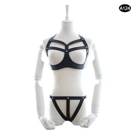 Bondage Harness Metal Leather Clothes Sexy Lingerie Bra Panty Adult Games Restraints Fetish Wear Erotic Costume BDSM Sex Toys