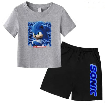 Children T-shirt Two-piece Set 3-12 Years Cool Summer Anime Supersonic Boys Girls Toddler Clothes Short-sleeved+Shorts Casual Set