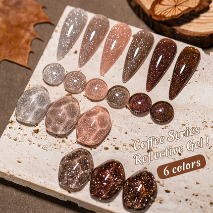6pcs Coffee Brown Reflective Glitter Gel Nail Polish Set Dark Flashy Semi Permanent Soak Off UV Gel Varnish Nail Supplies Salon