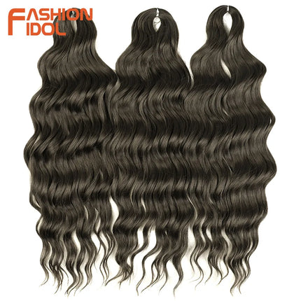 FASHION IDOL 24" 3pcs Deep Wave Curl Hair Synthetic Water Wave Braiding Hair Extensions Ombre Rainbow color Twist Crochet Hair