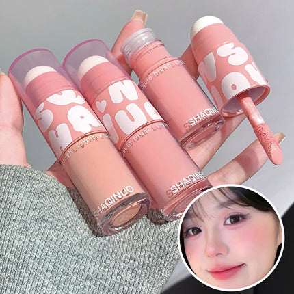 SHAQINUO Double-ended Liquid Blush with Dizzy Dye Brush, Natural, Complexion-enhancing, Low-saturation, Matte Blush Liquid