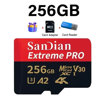 Micro TF&SD Card 128GB High-speed SD Card 256GB Memory Flash Card Class 10 V30 Up to 100MB/s for PC/Phone/Camera