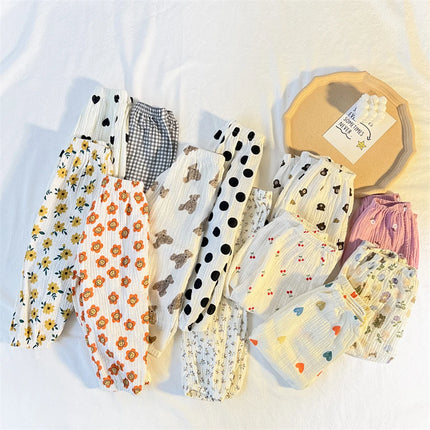 Kids Trousers Baby Summer Korean Bottoms Girls Cartoon Muslin Bloomer Children Casual Elastic Waist Playwear Fashion Clothing