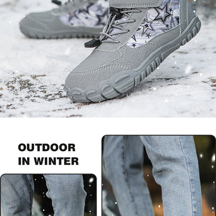 Waterproof Kids Barefoot Snow Boots 2025 New Wide Toe Winter Warm Fur Lined Shoes for Boys Girls Cold Weather Outdoor Sneakers