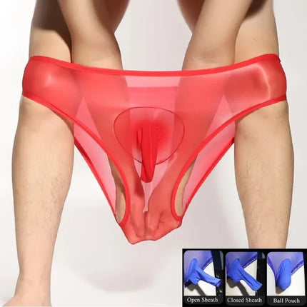 Hot Selling Glossy Sheer Men's Panties Underwear See Through Penis Cover Men Shiny Silky Briefs Panties Lingerie Sexy Male Man