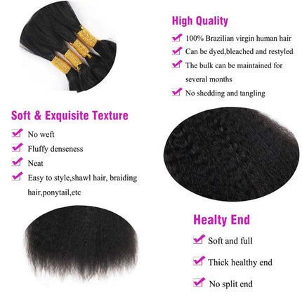 Human Hair Bulk For Braiding No Weft Kinky Straight Wet And Wavy Braiding Hair 100g Yaki Straight For Boho Braids Extension