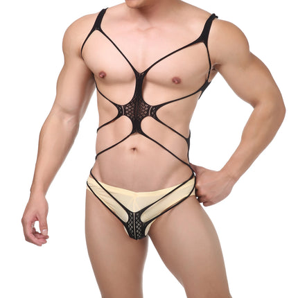 Sexy Bondage Lingerie Fetish One-Piece Lingerie Bodysuit Men Fishnet Underwear Open Butts Hollow Bra Erotic Apparel