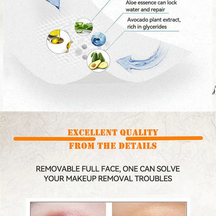 Avocado Makeup Remover Towel - Large Volume 60pcs, 3-in-1 Gentle Deep Cleansing for Eyes, Lips & Face,One-time makeup remover