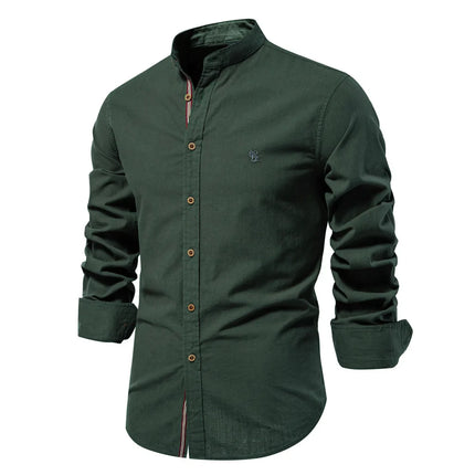 New Trendy Cotton-Linen Men's Business Shirt, Fashionable Solid Color Long-Sleeved Top.