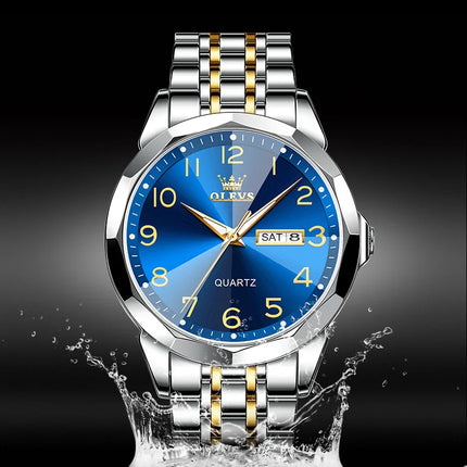 OLEVS Original Luxury Brand Watch for Men Waterproof Silver Stainless Steel Classic Casual Quartz Wristwatch Date Week Man Gift