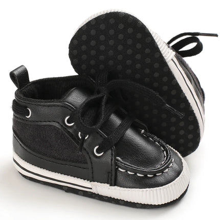 Spring and Autumn High Top With PU Anti Slip Baby Shoes 0-1 Year Old Baby Casual Sports Soft Soled Walking Shoes