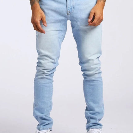 Mens Jeans Elastic Skinny Solid Color Stretch Pencil Pants Slim Fit Denim Jeans Jogging Streetwear Cowboy Casual Trousers Blck