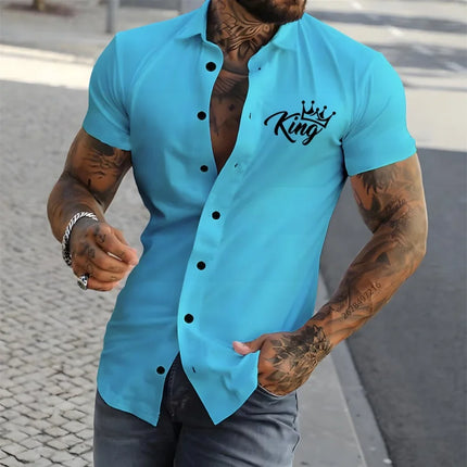 2026 New Men's Short-Sleeve Shirt, Stylish Crown Print Pattern, Slim Fit, Versatile, Simple Shirt, Multiple Colors Available