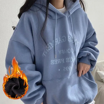 Women Plush Hooded Sweatshirt Oversized Thick Embroidery Casual Pullovers Harajuku Hip Hop Korean Loose Hoodies Sweatshirts