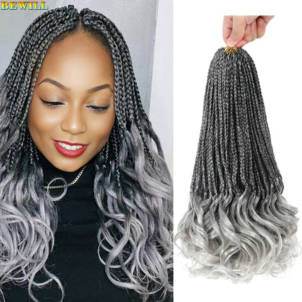 14’’ Synthetic French Curls Crochet Hair Braids Kid-Friendly Ombre Brown to Blonde French Curl Box Braids with Bouncy Curly Ends