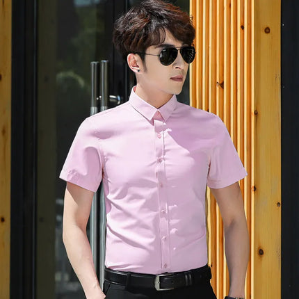 Slim Fit Long Sleeve Silk Men's Shirt Hong Kong Style Workwear Iron-Free Professional Shirt Youth Fashion Spring
