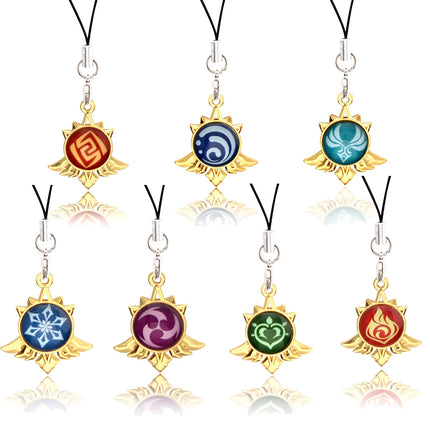 Game Genshin Impact Vision Keychain Luminous 7 Element Double Side Glass Pendant Eye Of Original Keyring Phone Charms Souvenir