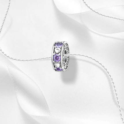 925 Sterling Silver Inlaid Heart-Shaped Beads & Rose Dangle Charm Fits Snake Bracelet Boutique Necklace Purple Pendant Gift