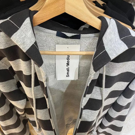 Striped Patchwork Zip-up Hoodie Autumn Cotton Pocket Drawstring Hooded Sweatshirt Women Y2k Streetwear Vintage Loose Tops Jacket