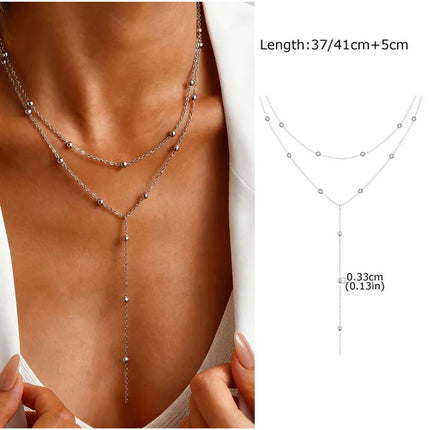 Gold Plated Stainless Steel Lariat Necklace, Dainty Long Layered Necklace for Women Girls, Y-Shaped Drop Pendant