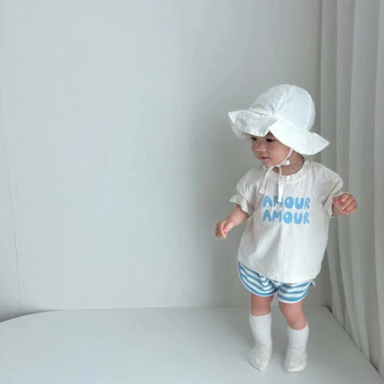 Children Summer Fashion Letters Print Tees Baby Boys Solid T-Shirt Kids White Cotton Top Clothes Girls Casual TShirt 2-7Years